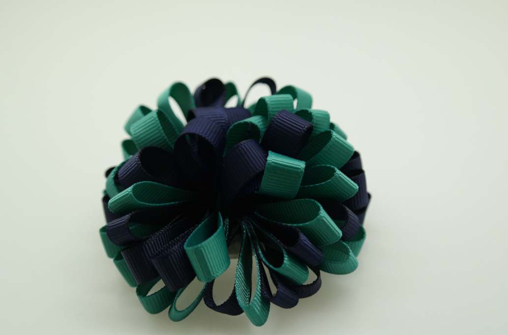 Loopy loopy puff hair Bow with colors  Jade, Navy Blue